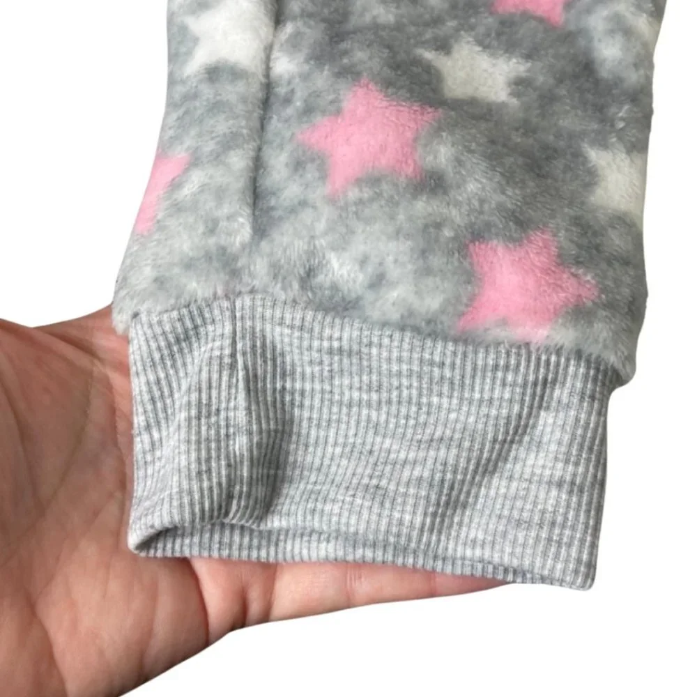 BCBG GIRLS | Gray Fuzzy Star Pink & White Print Lounge Pants | Size L